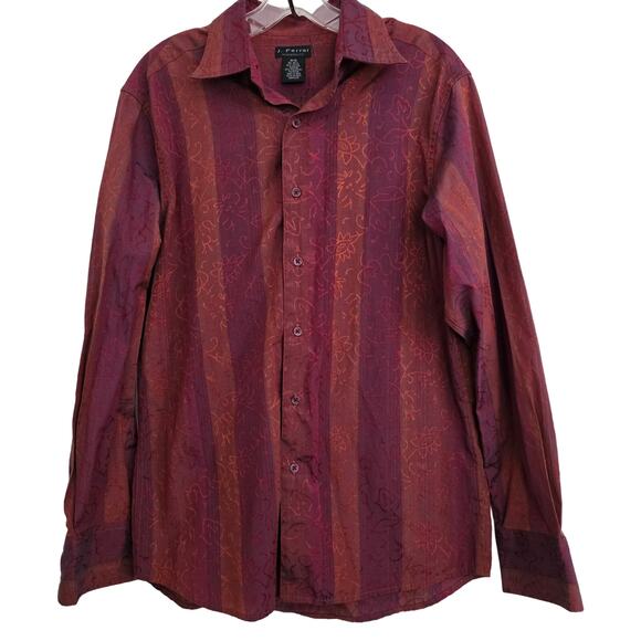 Men's J. Ferrar Button Up Striped Red & Orange with Subtle Floral Print Shirt M - Picture 1 of 8